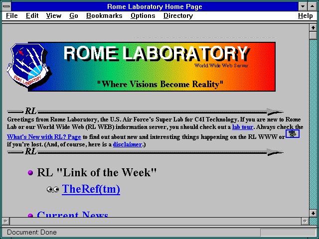 Screenshot of Rome Laboratory Home Page
