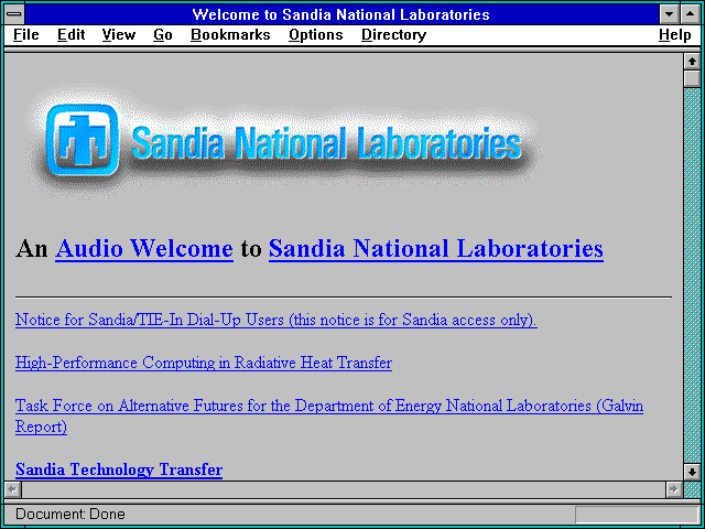 Screenshot of Sandia facilities and sites, organization, employees, and other admini