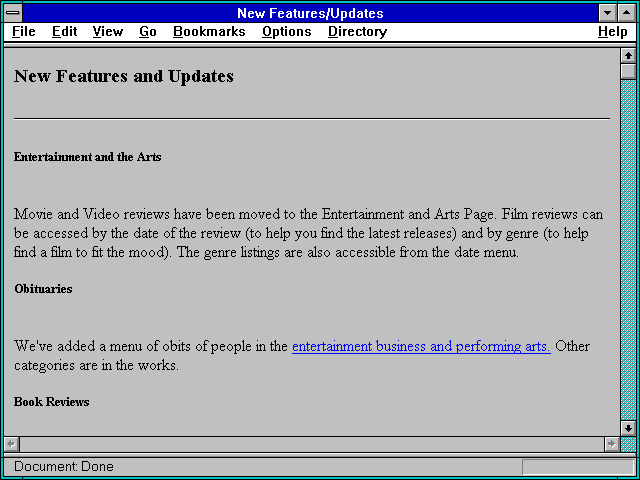 Screenshot of New Features/Updates
