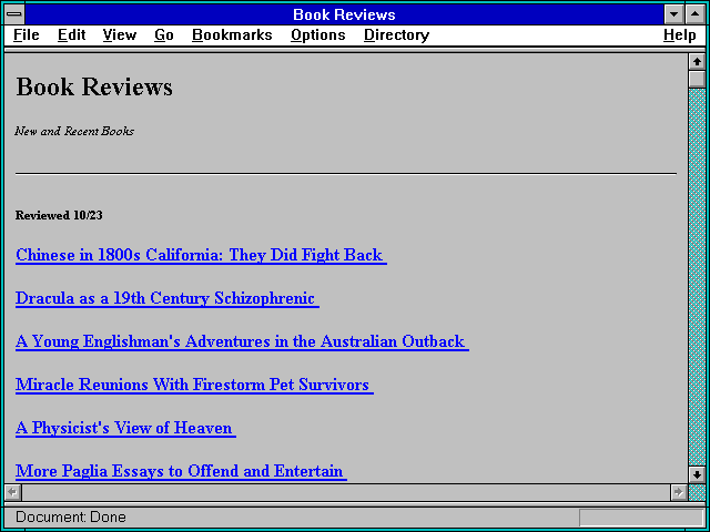 Screenshot of Book Reviews