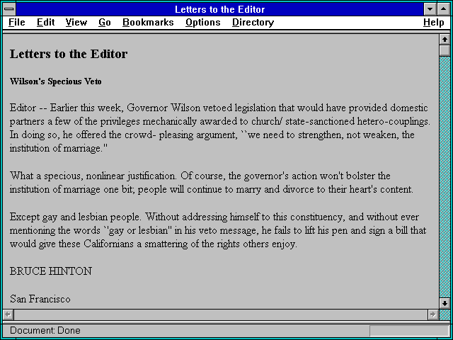 Screenshot of Letters to the Editor