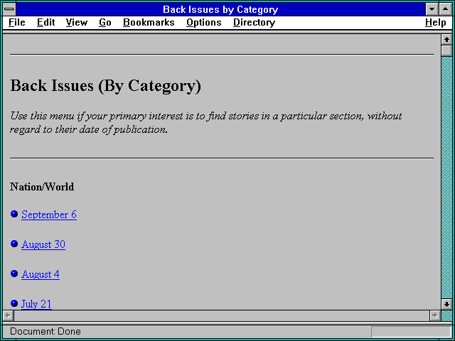 Screenshot of Back Issues by Category
