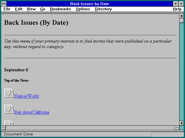 Screenshot of Back Issues by Date