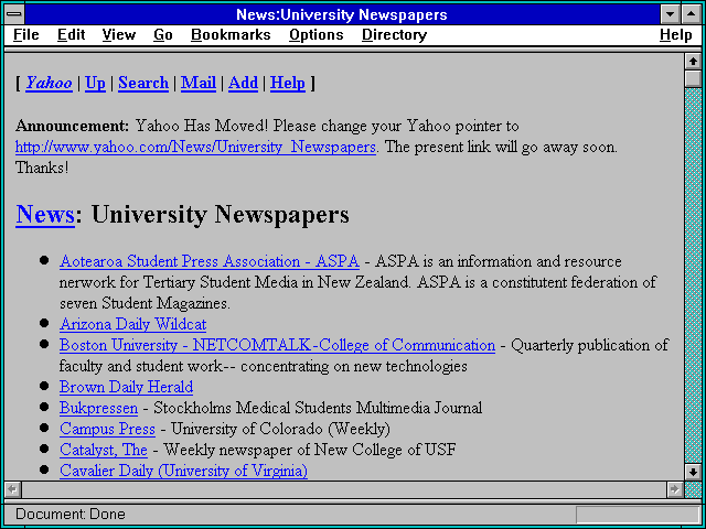 Screenshot of News:University Newspapers