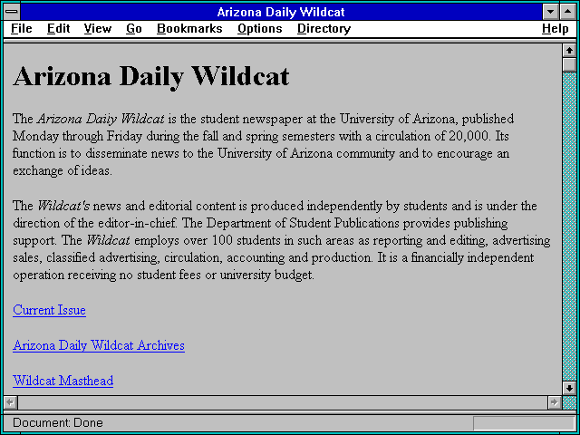 Screenshot of Arizona Daily Wildcat