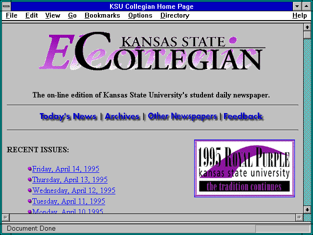 Screenshot of KSU Collegian Home Page