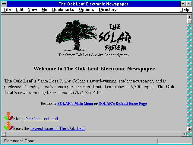 Screenshot of The Oak Leaf Electronic Newspaper
