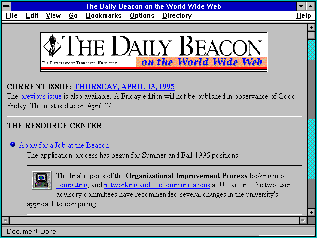 Screenshot of The Daily Beacon on the World Wide Web