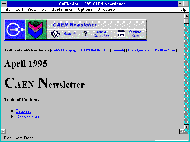 Screenshot of CAEN: April 1995 CAEN Newsletter