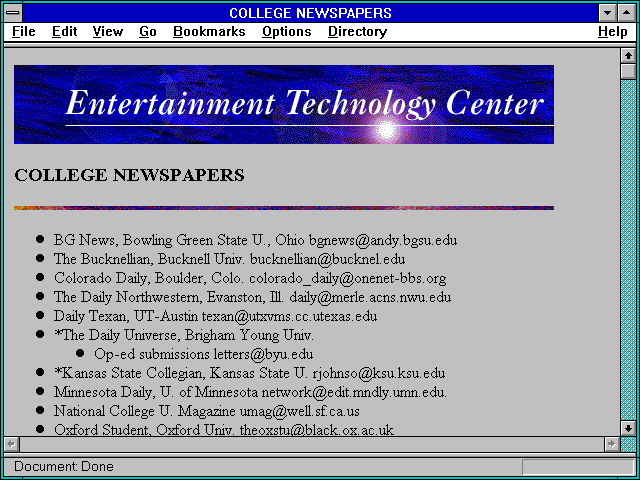 Screenshot of COLLEGE NEWSPAPERS