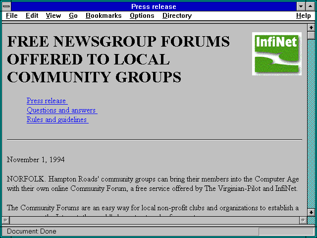 Screenshot of Press release