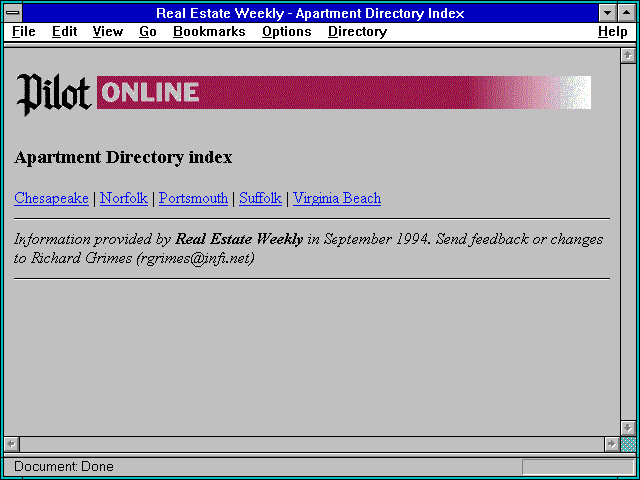 Screenshot of Real Estate Weekly- Apartment Directory Index