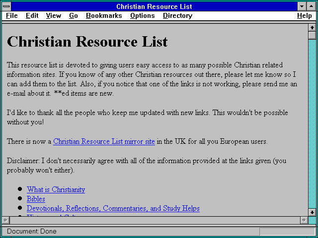 Screenshot of Christian Resource List