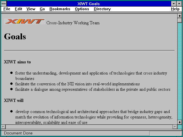 Screenshot of Cross-Industry Working Team