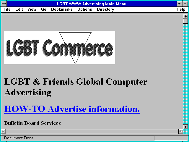 Screenshot of LGBT WWW Advertising Main Menu