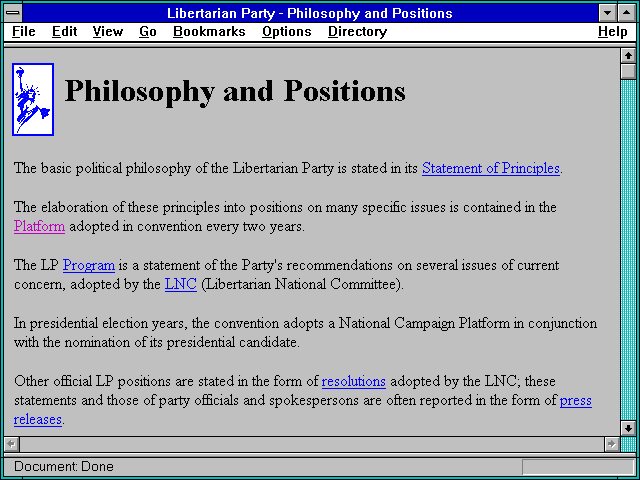 Screenshot of Libertarian Party - Philosophy and Positions