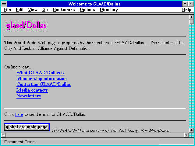 Screenshot of Welcome to GLAAD/Dallas