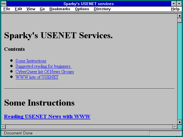 Screenshot of Sparky's USENET services