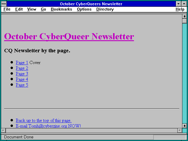 Screenshot of October CyberQueers Newsletter