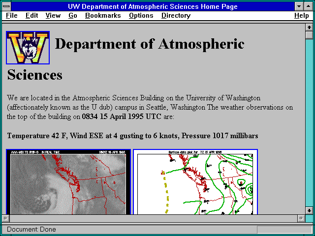 Screenshot of UW Department of Atmospheric Sciences Home Page
