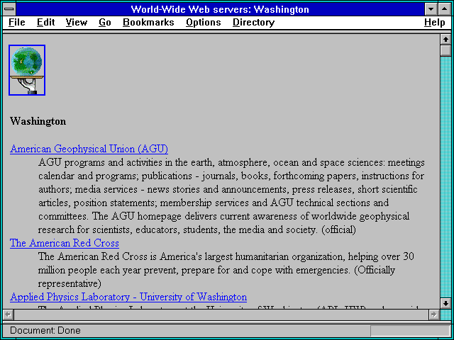 Screenshot of World-Wide Web servers: Washington
