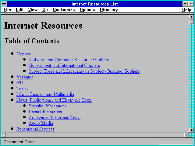 Screenshot of Internet Resources List