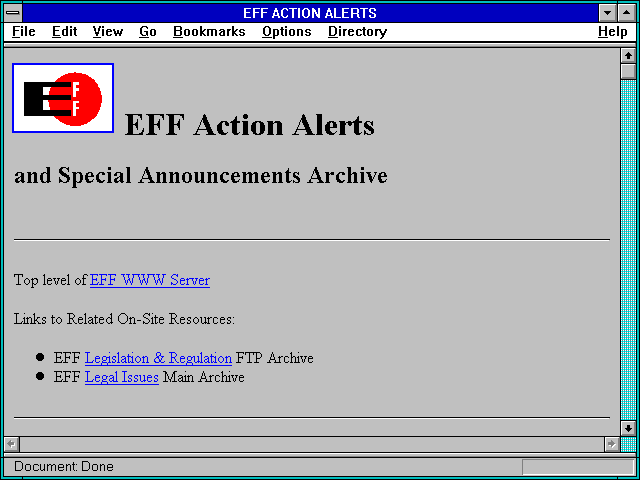 Screenshot of EFF ACTION ALERTS