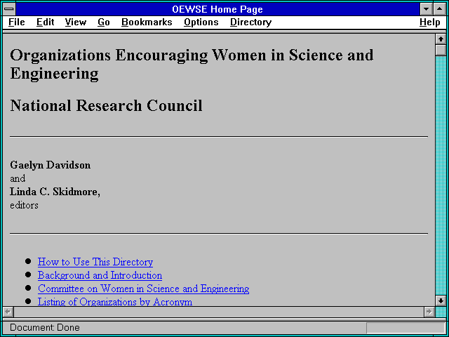 Screenshot of Organizations Encouraging Women in Science and Engineering