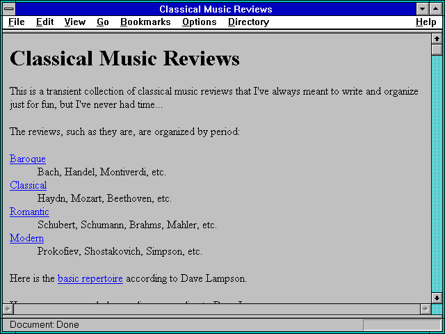 Screenshot of Classical Music Reviews