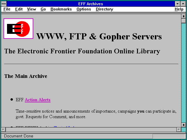 Screenshot of EFF Archives