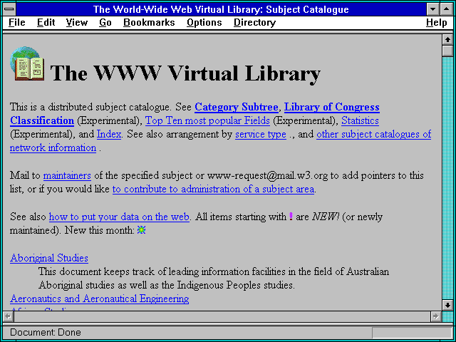 Screenshot of The World-Wide Web Virtual Library: Subject Catalogue