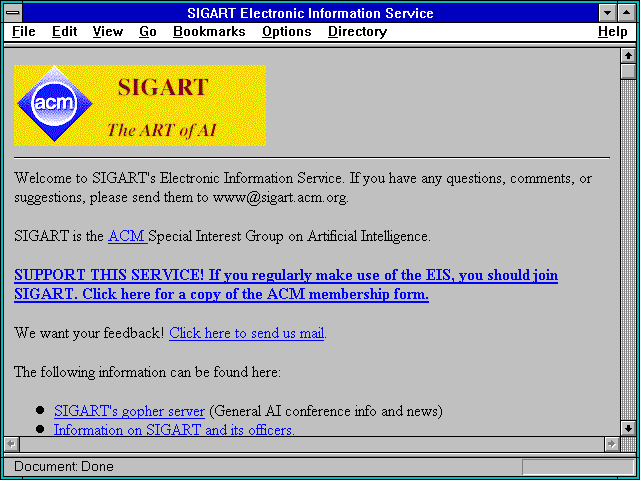 Screenshot of SIGART Electronic Information Service
