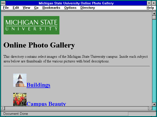 Screenshot of Michigan State University Online Photo Gallery