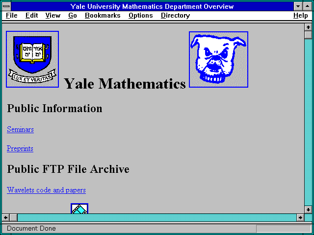 Screenshot of Yale University Mathematics Department Overview
