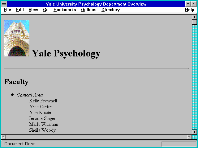 Screenshot of Yale University Psychology Department Overview