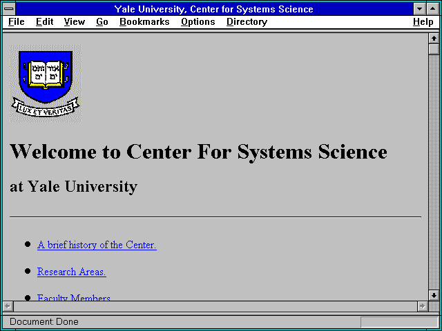Screenshot of Yale University Center for Systems Science