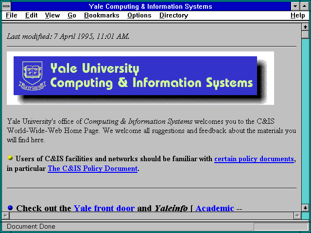 Screenshot of Yale Computing & Information Systems