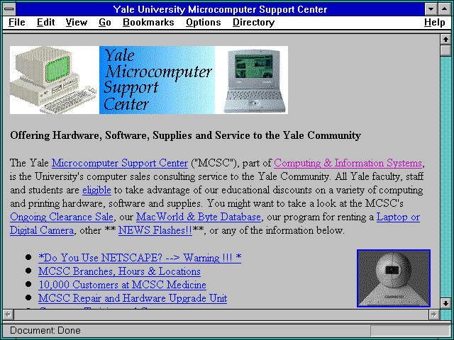 Screenshot of Yale University Microcomputer Support Center