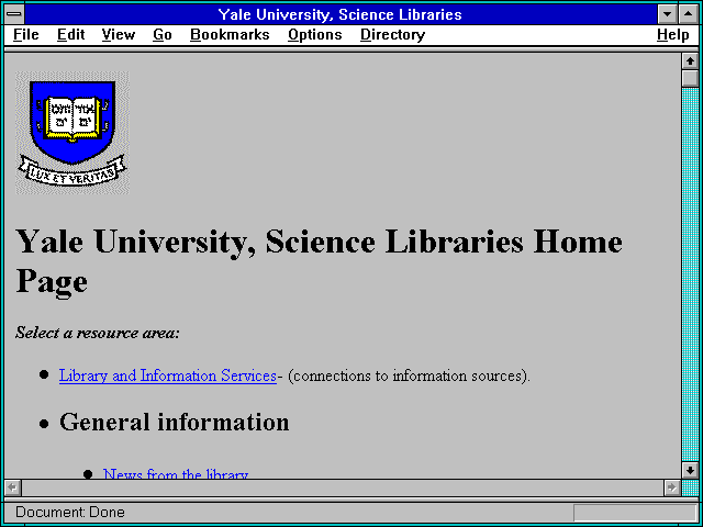 Screenshot of Yale University Science Libraries