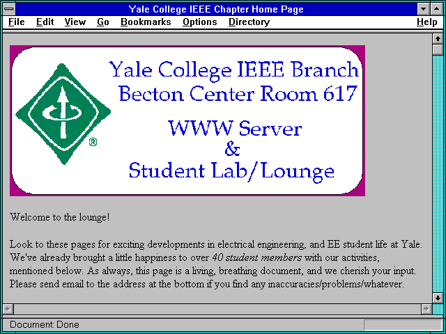 Screenshot of Yale College IEEE Chapter Home Page