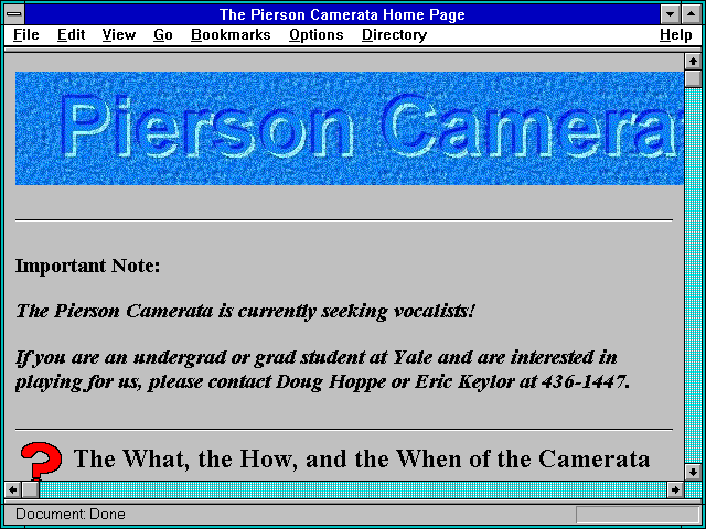 Screenshot of The Pierson Camerata Home Page