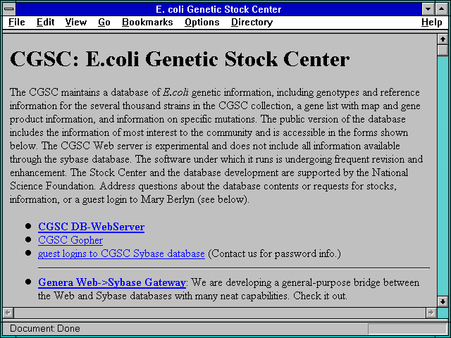 Screenshot of E. coli Genetic Stock Center