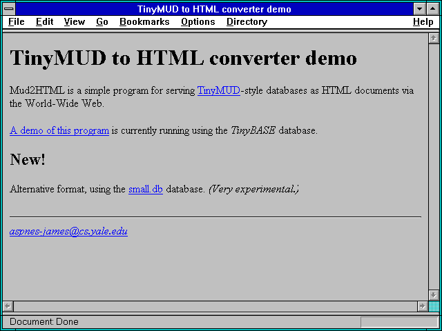 Screenshot of TinyMUD to HTML converter demo