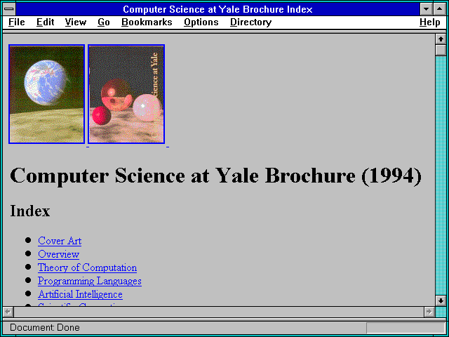 Screenshot of Computer Science at Yale Brochure Index