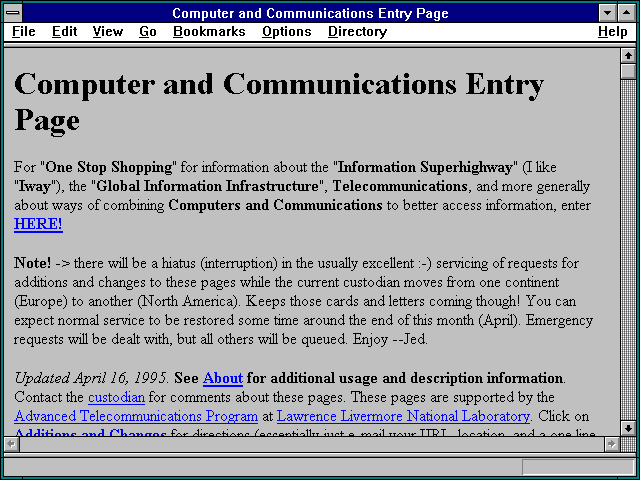 Screenshot of Computer and Communications Entry Page