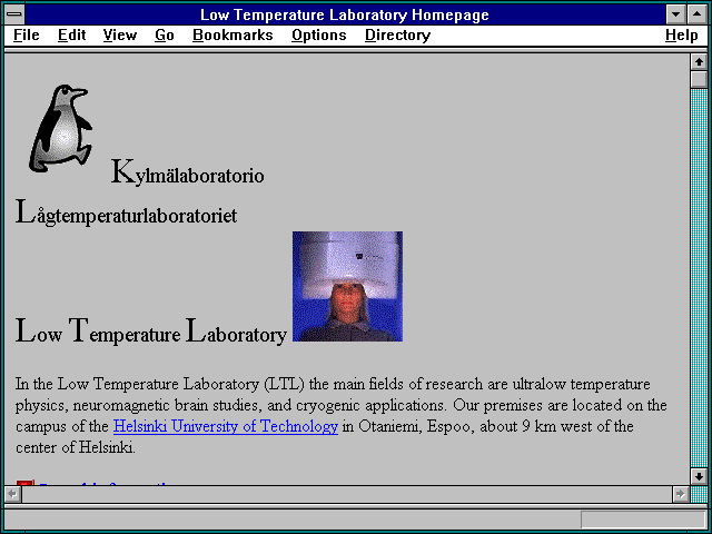Screenshot of Low Temperature Laboratory Homepage