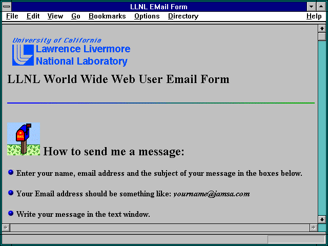 Screenshot of LLNL EMail Form