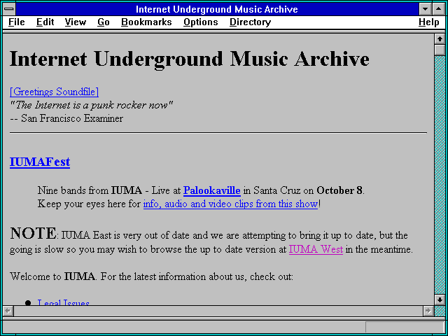 Screenshot of IUMA Welcome to IUMA