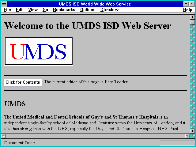 Screenshot of UMDS ISD World Wide Web Service
