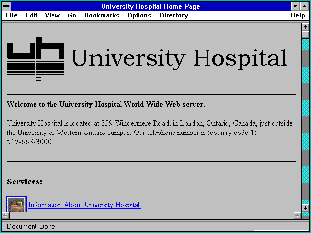 Screenshot of University Hospital Home Page